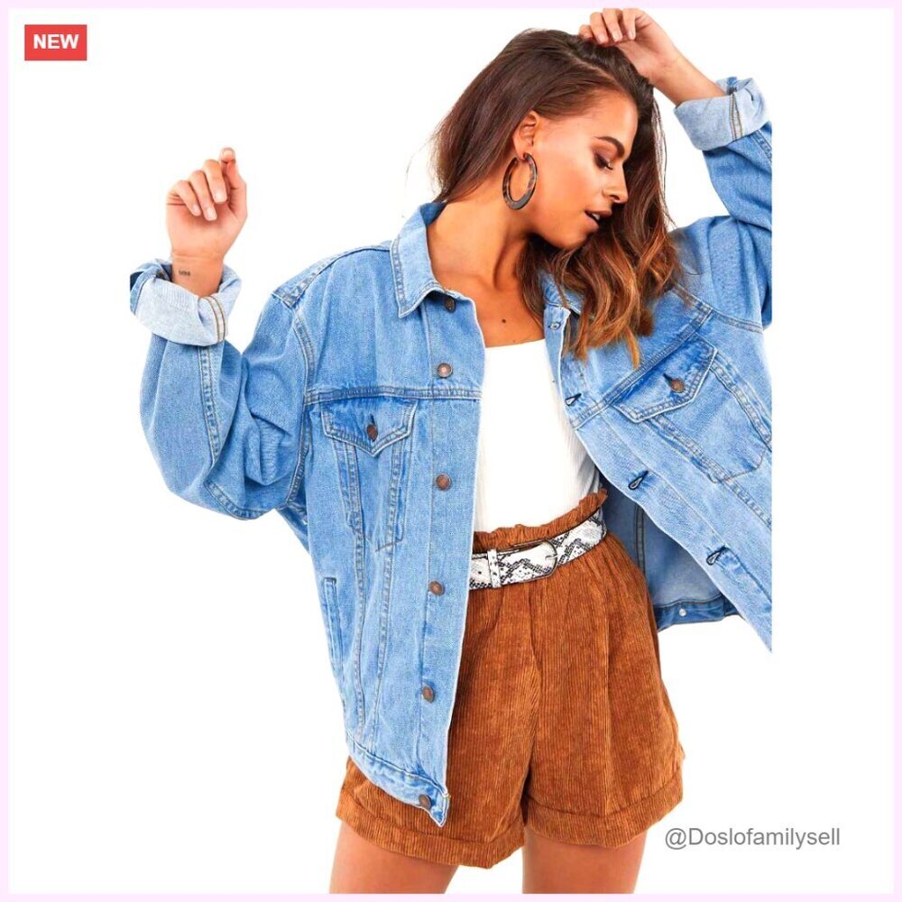 Oversized Denim Jacket Long Sleeve Boyfriend Coat Vintage Fit